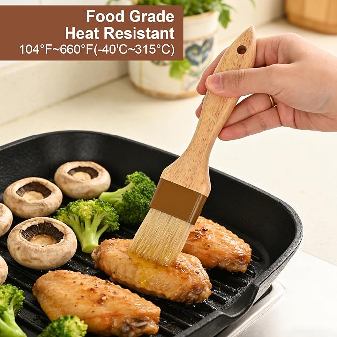 4 pcs Pastry Brush, Natural Bristle Basting Brush for Cooking and Baking, Premium BBQ Brushes for Butter, Oil, Egg, Sauce, Turkey, Marinade and Kitchen Food by SFIUYLB