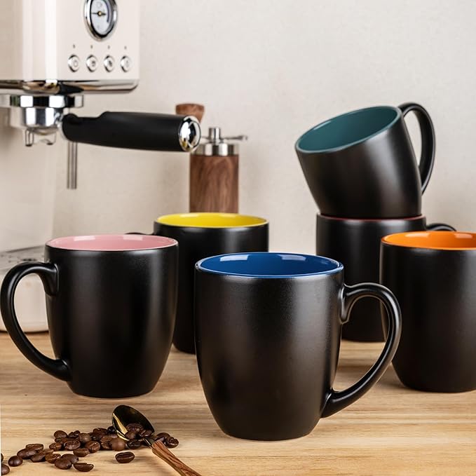 GBhome 16oz Coffee Mugs Set of 6,Ceramic Coffee Mugs for Man, Woman,Restaurant Modern Coffee Mugs Set with handle for Tea/Latte/Cappuccino/Milk/Cocoa. Dishwasher&Microwave Safe,Multi-Color,6 Pack