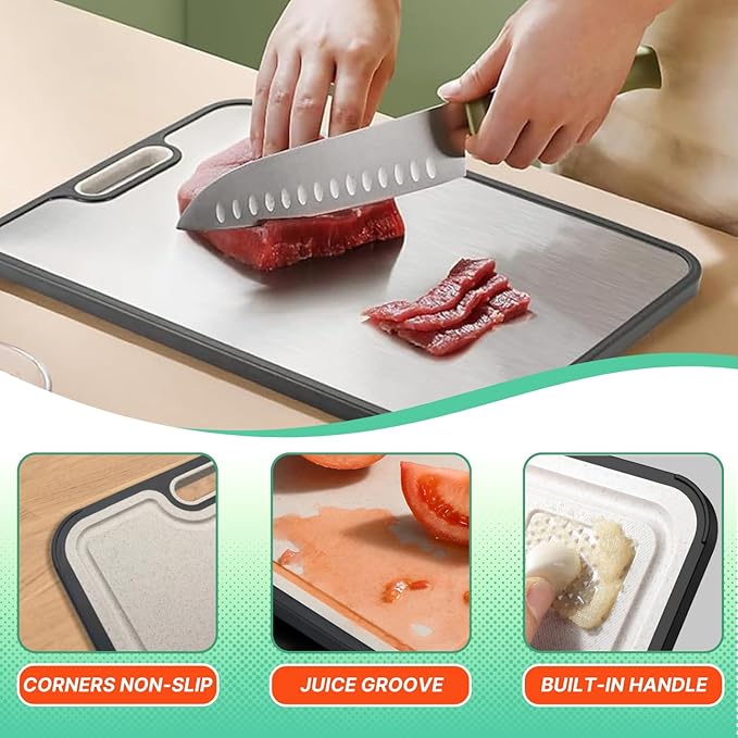 Titanium Cutting Board, 15''x10'' Pure Titanium Cutting Boards for Kitchen, Large Titanware/Wheat Straw Chopping Board with Handle, Gift for Women Wife Mom