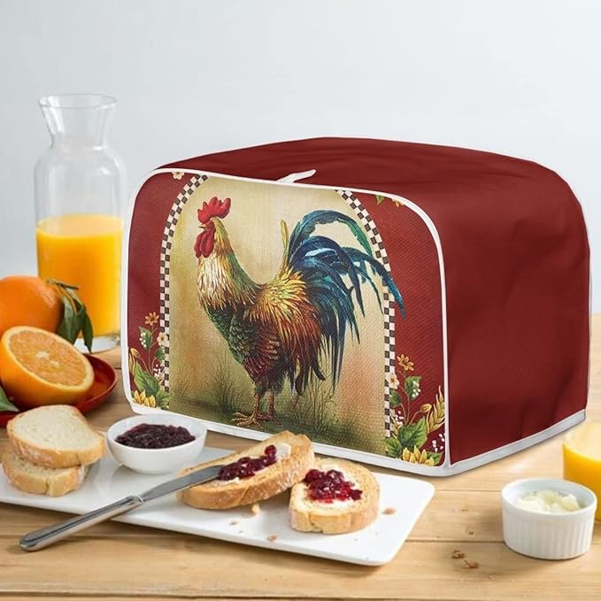 Annejudy Sunflower Rooster Toaster Cover for 4 Slice, Chicken Print Small Kitchen Appliance Dust Cover for Toasters, Microwave, Bread Maker
