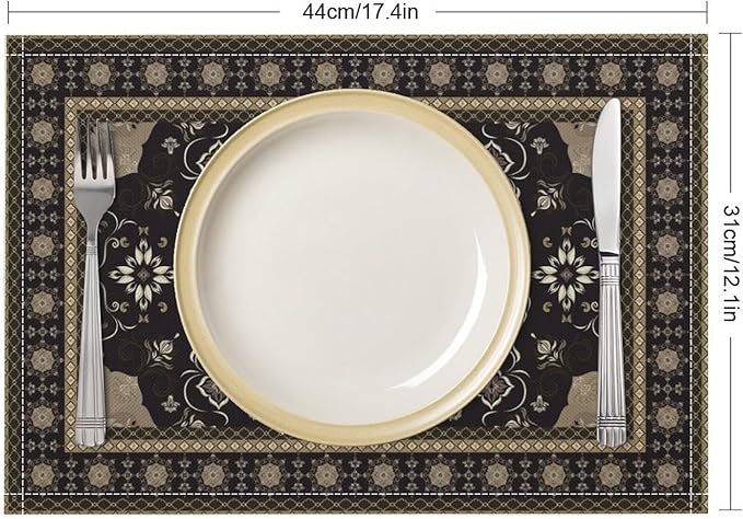 Ethnic Placemats Set of 4 Persian Bohemian Floral Art Printed Dining Table Mats for Restaurant Home Kitchen Holiday Picnic Party Decor 12x18in