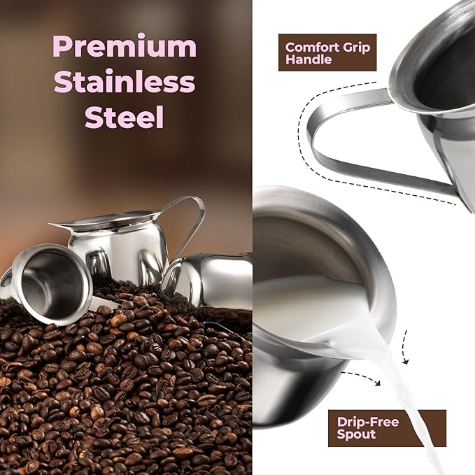 Fit Meal Prep [12 Pack] 3 oz Creamer Pitcher - Stainless Steel Bell Creamers, Mini Cup Container for Serving Milk, Coffee Cream, Salad Dressing, Maple Syrup, Espresso Machine for Restaurant, Cafes
