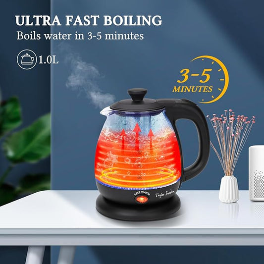 Taylor Swoden Electric Kettle with Tea Infuser, 1L Small Electric Tea Kettle with Keep Warm, LED Light Hot Water Boiler & Heater for Coffee & Teas, Auto Shut-Off & Boil Dry Protection, BPA Free, Black