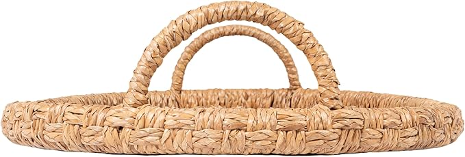 Bloomingville Decorative Handwoven 24" & 28" Oval Seagrass & Rattan Trays with Handles (Set of 2 Sizes)