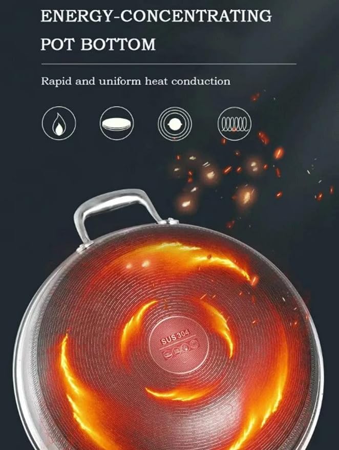 Moksha LifeStyle Honeycomb Wok 12 inch Pan with Lid, nonstick stir fry with silicone handles, Hybrid stainless steel cooking frying pan, dishwasher safe.