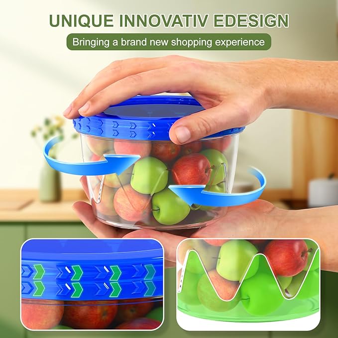 Reusable Freezer Storage Containers [UNIQUE INNOVATIVE DESIGN] 6 Pack-17 Oz Arrow Indicates Easy Opening and Closing of Lid Microwave and Dishwasher Safe,Soup Containers for Oats/Salad