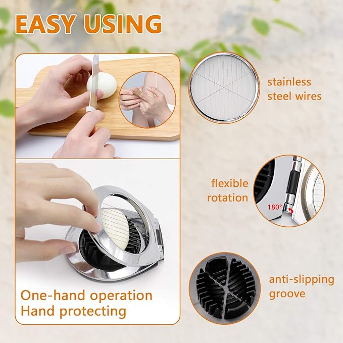 Egg Slicer, Egg Slicer for Hard Boiled Eggs Dishwasher Safe, Stainless Steel Wire, with Anti-slip Groove, 2 Slicing Styles, Suitable for Egg Strawberry Soft Fruits and Vegetables