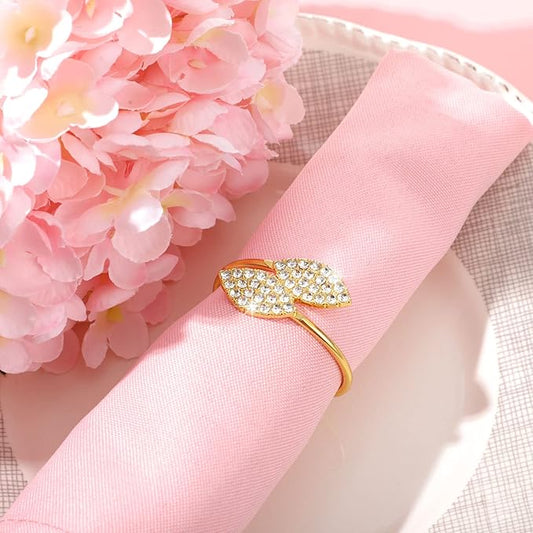 Hotop 36 Pcs Gold Napkin Rings Gold Table Decorations, Elegant Bling Leaves Napkin Rings, Rhinestone Guest Towels Buckle for Holiday Gather Party, Wedding Dinner Banquet Table Decoration