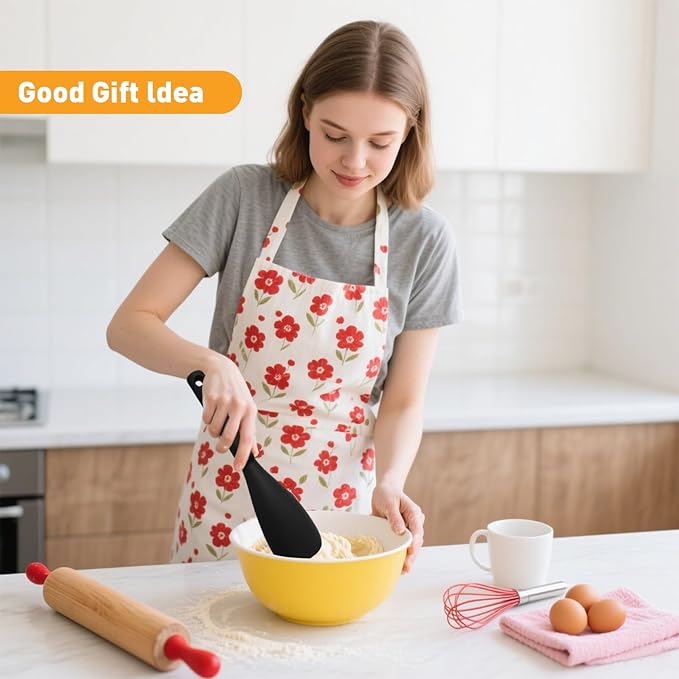Multifunction Cooking Spoons for Nonstick Cookware, Seamless Design Silicone Spatula Spoon for Mixing, Scoop and Scrape, Dishwasher Safe, Black & Gray