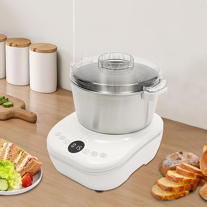 5L/169.09Oz Electric Dough Maker, 200W Household Dough Mixer Machine Complete Kit,170Rpm 304 Stainless Steel Commercial Tabletop Stand Mixers w/Measuring Cup, Measuring Spoon (White)