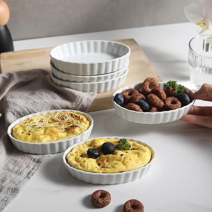 SumitlEyao 6pcs Pie Pan, Baking Pan Ceramic, Quiche Baking Dish, for Baking, Souffle Dishes, Oven Safe