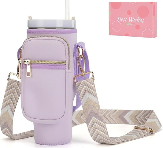 Water Bottle Carrier Bag for Stanley 40/30 oz Tumbler with Phone Pocket Neoprene Water Bottle Holder with Shoulder & Handheld Strap Stanley Cup Accessories