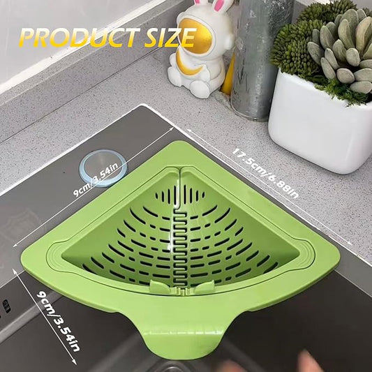 Magnetic Drainage & Filter Basket,No Drilling Required Twist-off base Triangular Design for Kitchen Sink Strainers without Drilling Ideal for cleaning Fruits, Vegetables, and Food Scraps (Green)