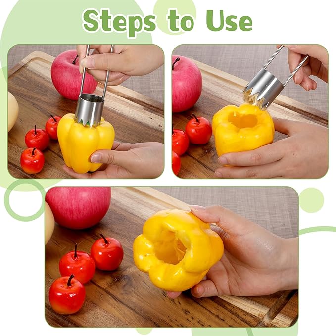 2 Pcs Stainless Steel Pepper Seed Corer Remover, Multifunctional Fruit and Vegetable Core Remover, Red Pepper Core Removers for Red Bell Peppers, Fruit and Vegetable