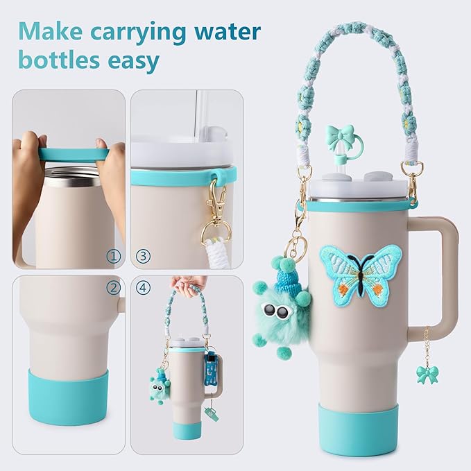 Stanley Cup Accessories Set I Water Bottle Handle Strap, Silicone Cup Boot, Lipstick Holder, Keychain Charms & Handle Charms,Straw Topper Accessories for Stanley Cups 40oz/30oz