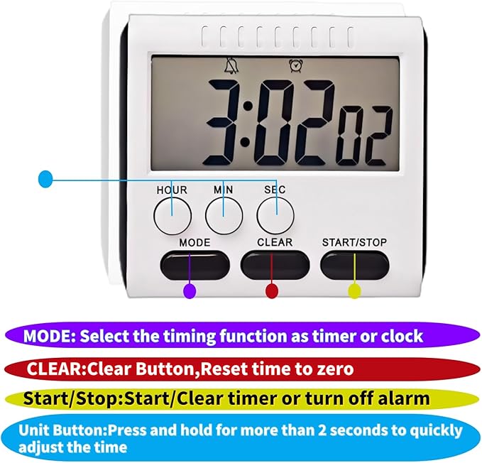 24 Hour Digital Timer Magnetic Kitchen Timer with Clip Large Screen Alarm Clock Refrigerator Magnet for Small Cooking Hour Timers and Home Use Perfect for Fridge and Stove (Orange)