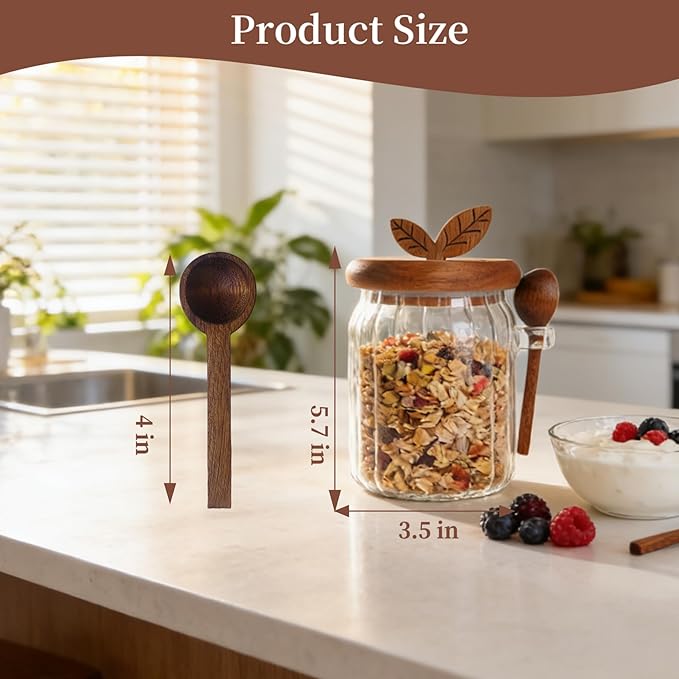 Sugar Bowl with Lid and Spoon,20 oz Sugar Container for Coffee Bar, Glass Coffee Canister, Airtight Food Storage Jar, Brown Sugar Container, Cereal Tea Salts Spice Jar