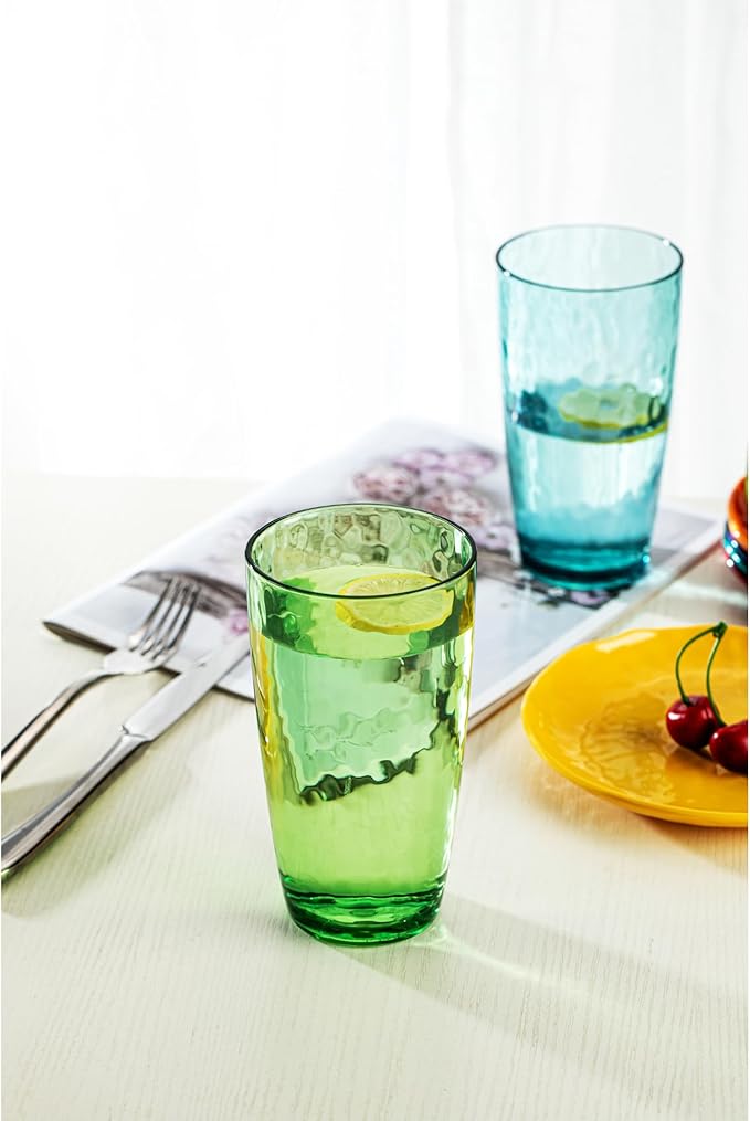 Hammered Acrylic Drinking Glasses, 20 oz, Set of 6, Rainbow Colors