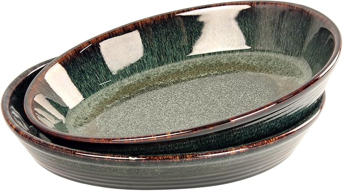 LIUYWYHCF Oval 9.5 x 7 Inch Ceramic Pie Pan Quiche Baking Dish Set of 2, 22 Ounces Non-Stick Pie Dish Quiche Pan, Tart, Pot Pies, Dessert, Pie Plate for Apple, Oven, Dishwasher and Microwave Safe
