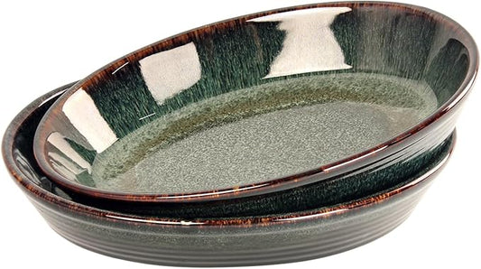 LIUYWYHCF Oval 9.5 x 7 Inch Ceramic Pie Pan Quiche Baking Dish Set of 2, 22 Ounces Non-Stick Pie Dish Quiche Pan, Tart, Pot Pies, Dessert, Pie Plate for Apple, Oven, Dishwasher and Microwave Safe