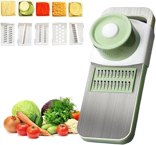 Multifunctional Vegetable Cutter,Vegetable Chopper Set,Manual Food Cutter & Dicer with 5 Blades,Hand Safe Knife, Mandoline Slicer for Vegetables, Meal Prep & More,Kitchen Gadgets (Slivery)