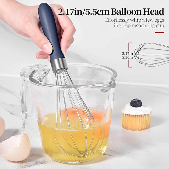 9.06 in Kitchen Wire Whisk, 18/10 Stainless Steel Metal Balloon Wisk Heavy Duty Egg Beater whisker Hand Mixer for Cooking, Baking, Mixing, Stirring, Sauce, Flour（Small, Midnight Blue）