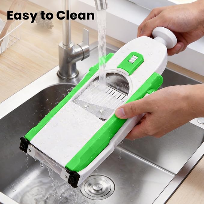 Safe Mandoline Slicer for Kitchen, Multi Vegetable Slicer & Chopper with 4 Modes & 8 Thickness Adjuster, Mandolin Slicer with Cleaning Brush for Potato, Onion (Forest Green)