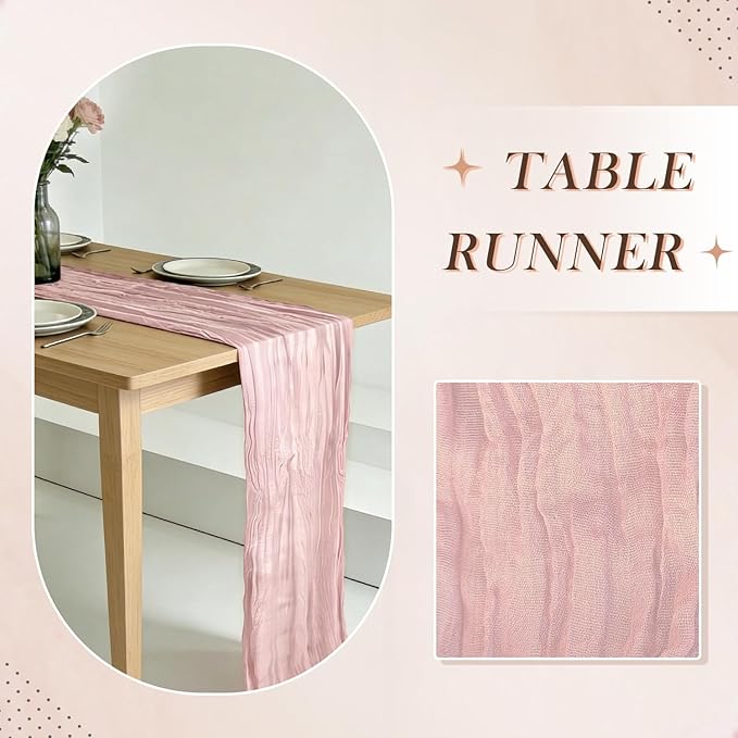 3 Pack Blushing Pink Cheesecloth Table Runner -17×120 Inch Gauze 10 FT Long Cheese Cloth Table Runners for Bridal Wedding Party Baby Shower Holiday Birthday Home Easter Decor (Blushing Pink, 3PC)