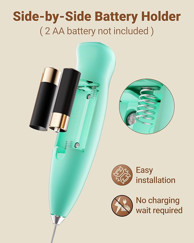 HeyLotie Milk Frother With Stand Handheld Frother Wand Drink Mixer Handheld Coffee Stirrers Electric Frother for Coffee Mixer Wand with 2 Whisk frother for protein powder-Aqua