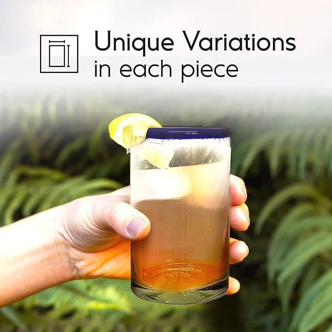 Cobalt Blue Rim 9 oz Juice Glasses (set of 6), Recycled Glass, Lead-free, Toxin-Free (9 oz Juice)