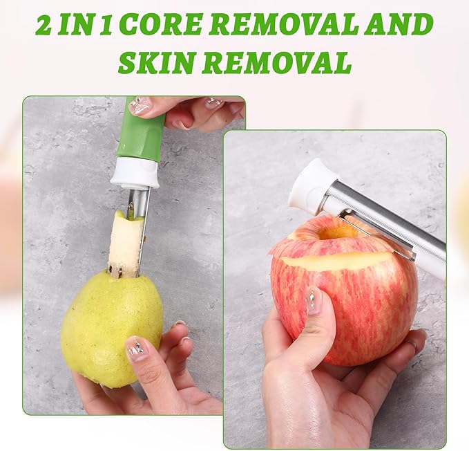 Multi Functional Apple Corer and Peeler,Green Plastic-Handle Apple Corer for Bell Peppers Pears,Stainless Steel 2-In-1 Household Kitchenware, Fruit and Vegetable Peeling Tool,Christmas Halloween Gifts
