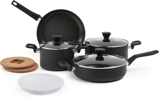 Amazon Basics 10 -Piece Hard Anodized Non-stick Stackable Cookware Pots and Pans Set, Space Saving, Black