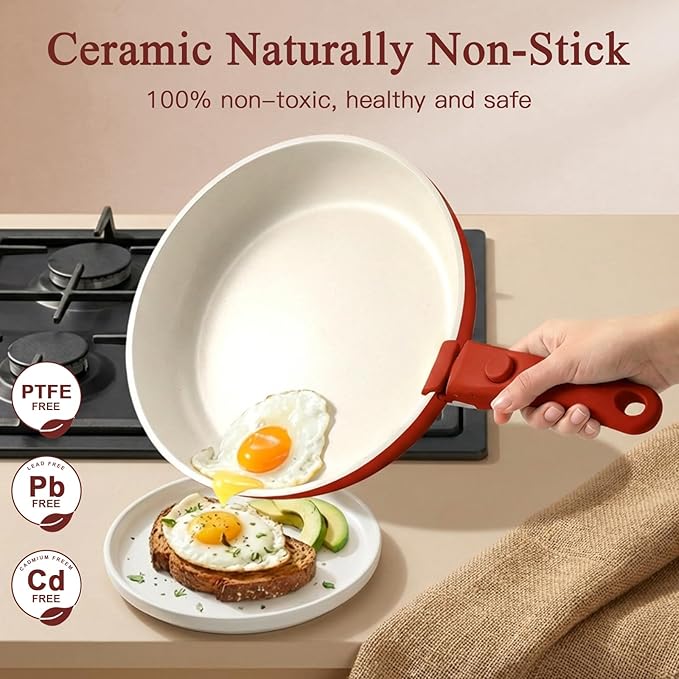 GIPP 11PCS Pots and Pans Set Non Stick,Nonstick Cookware Set Detachable Handle,Ceramic Pots for Cooking Non Stick with Removable Handle, RV Cookware Set, Red Black Gradien
