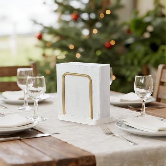 Mkono Napkin Holder for Table Wooden Paper Napkin Dispenser Servilletero for Kitchen Dining Room Cocktail Bar Party Outdoor, White