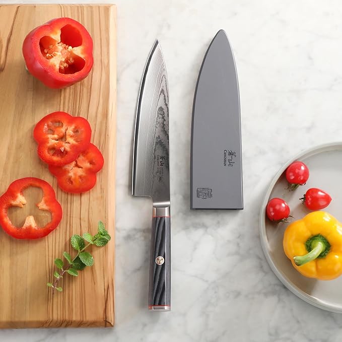 Cangshan YARI Series X-7 Damascus Steel 8-inch Chef's Knife with Sheath