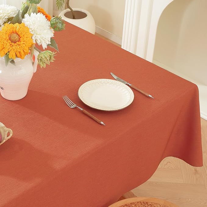 Alsoo Table Cloth Rectangle Table, 60X75 Inch Linen Textured Table Cloth Waterproof Spill-Proof TableCloths Wrinkle Free Fabric Farmhouse Table Cover for Dining Parties Buffets Holidays,Burnt Orange