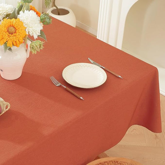 Alsoo Table Cloth Rectangle Table, 60X120 Inch Linen Textured Table Cloth Waterproof Spill-Proof TableCloths Wrinkle Free Fabric Farmhouse Table Cover for Dining Parties Buffets Holidays,Burnt Orange