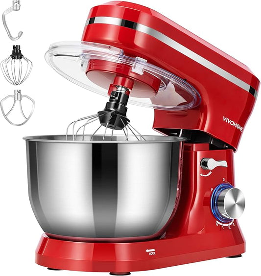 VIVOHOME 4.75 Quart Stand Mixer, 8 Speed Kitchen Electric Food Mixer, Household Stand Mixer for Baking, Cake, Bread with Beater, Dough Hook, Wire Whip and Egg Separator, Red