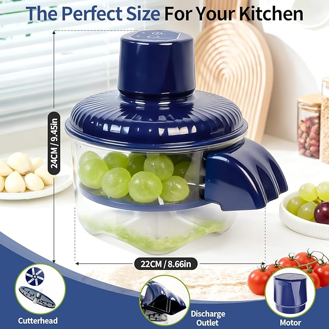 Automatic Peeling Machine, Upgraded 6 Leaf Blade Electric Grape, Cherry Tomato & Garlic Peeler, Rechargeable Wireless, Easy Clean Portable Kitchen Tool for Salad Prep & Picnic (Blue)