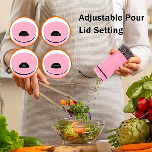Pink Salt and Pepper Shakers with Adjustable Pour Holes, Refillable Salt Shaker by Aelga, Ideal for Himalayan, Kosher, Black and White Pepper, Pink Kitchen Accessories