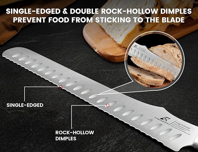 Bread Knife for Homemade Bread, 9 Inch Multifunction Serrated Knife, Razor Sharp Slicer, High Carbon German Steel Bread Cutter, Ergonomic Handle Design for Sourdough Turkey Fruit Cutting