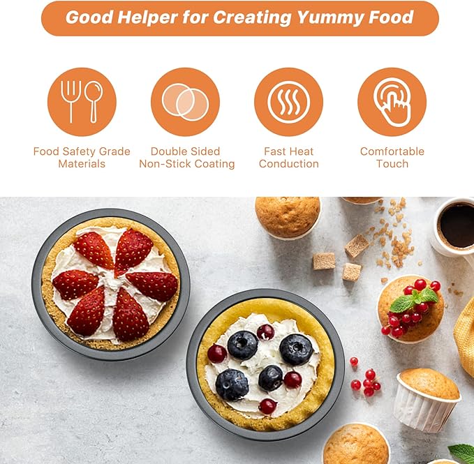 Aemygo 4 Inch Mini Pie Pans, 8 Pack Reusable Round Pie Tins Nonstick Pie Plate, Carbon Steel Mini Tart Pan, Small Cake Baking Set for Pizza Bread Meat Dessert,Black