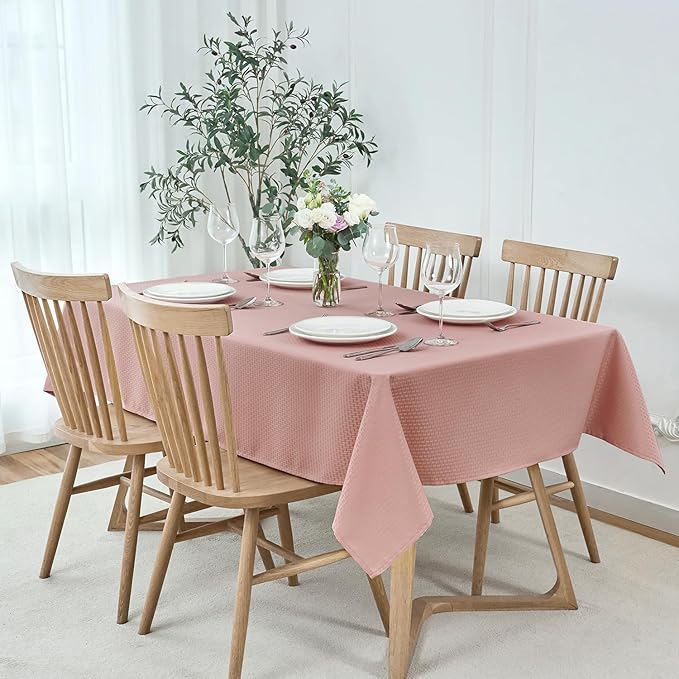 maxmill Weaved Texture Tablecloth Water Resistance Antiwrinkle Spillproof Soft Washable Table Cloth for Dining Room, Buffet Banquet Parties Holiday Dinner, Rectangular 60 x 108 Inch, Pale Blush