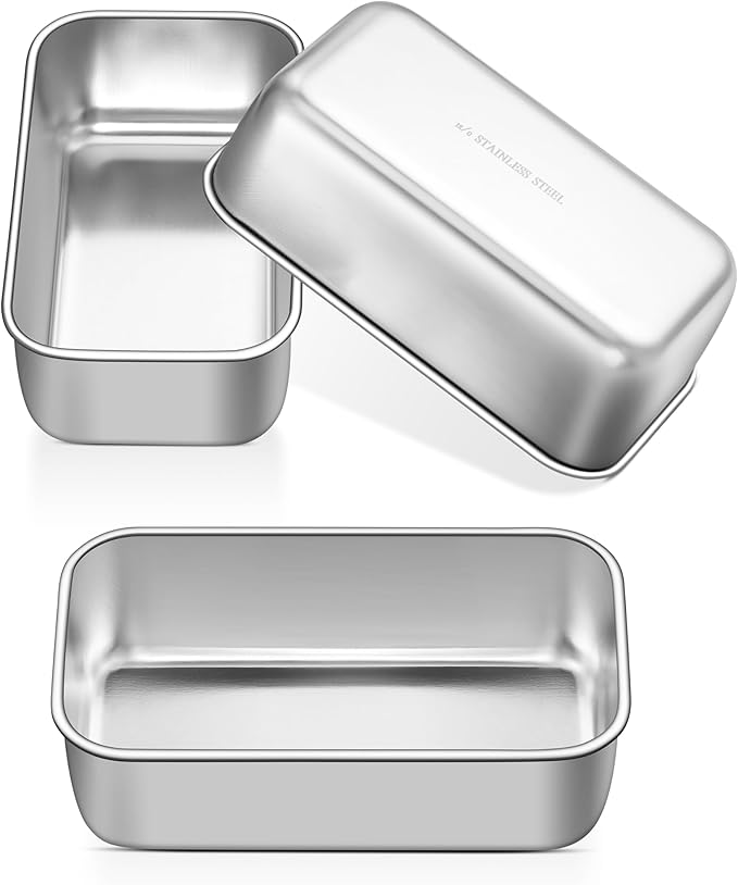 P&P CHEF Mini Loaf Pans Set, 3 PCS Small Bread Loaf Pan for Baking, 6.3 x 3.5 Inch Stainless Steel Baking Pans for Homemade Bread, Meatloaf, Cake and Brownies, Healthy & Non Toxic, Dishwasher Safe