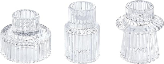 Vixdonos Glass Candlestick Holders Tealight Candle Holders for Table Centerpieces, Wedding Decor and Dinner Party (3 Pcs, Clear)