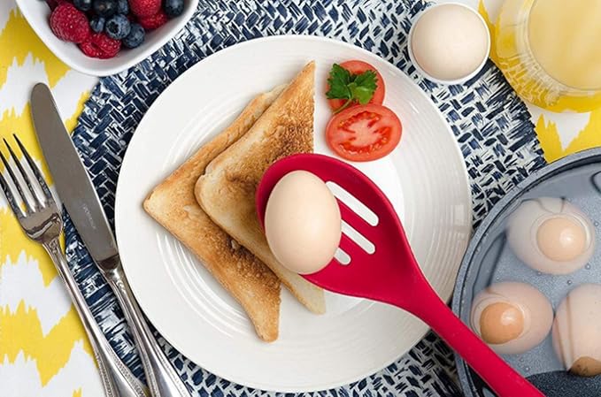 Silicone Nonstick Slotted Spoons Set 2,High Heat Resistant, Hygienic Design Cooking Baking Spoons Set for Cooking Stirring, Mixing and Serving,Red and Black with Color Box