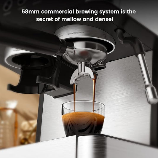 (2025 Upgrade)15 Bar Espresso Machine with Built-in Anti-Clog Coffee Grinder, Expresso Coffee Machines with Milk Steam Wand/Frother/Tamping Tools,Espresso Maker with Grinder for Lattes-Deep Black
