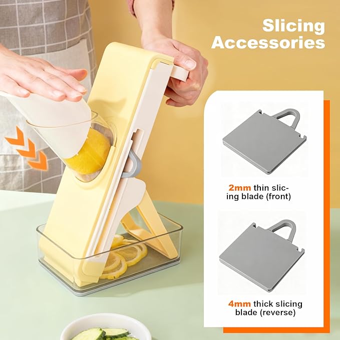 Vegetable Chopper Food Slicer,Slicer Plus For Vegetables,Adjustable Potato Slicer,Detachable Blade,Kitchen Chopping Artifact,Yellow