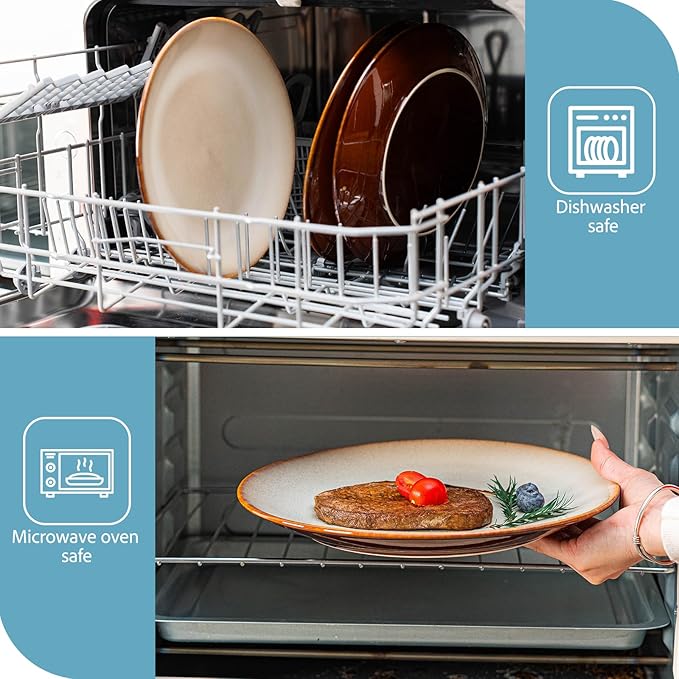Dinner Plates Set of 6, 10 Inch Ceramic Plates – Porcelain Dinner Plates for Kitchen, Serving & Everyday Use, Microwave & Dishwasher Safe