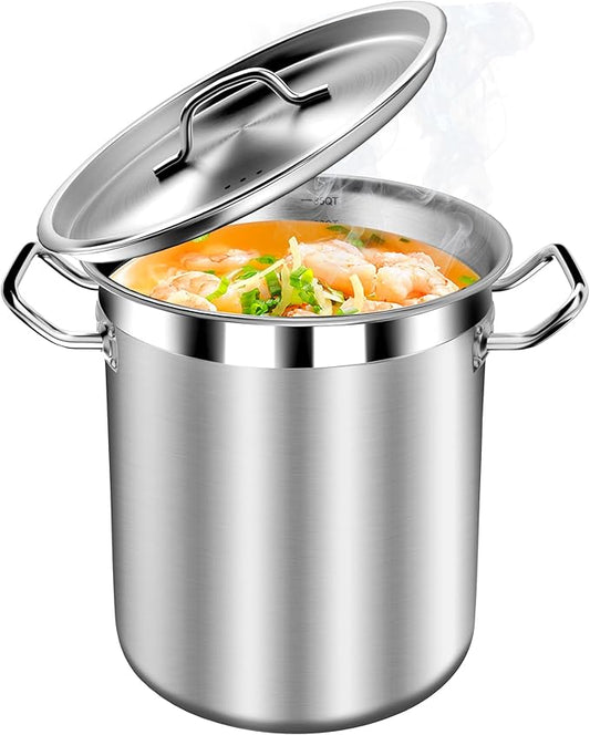 STOCKPOT 35 Quart Commercial Grade Large Stock Pot - Soup Pot with Lid - Non-Nickel Stainless Steel - Healthy Cookware Polished Stockpots - Heavy Duty - 8.8Gallon